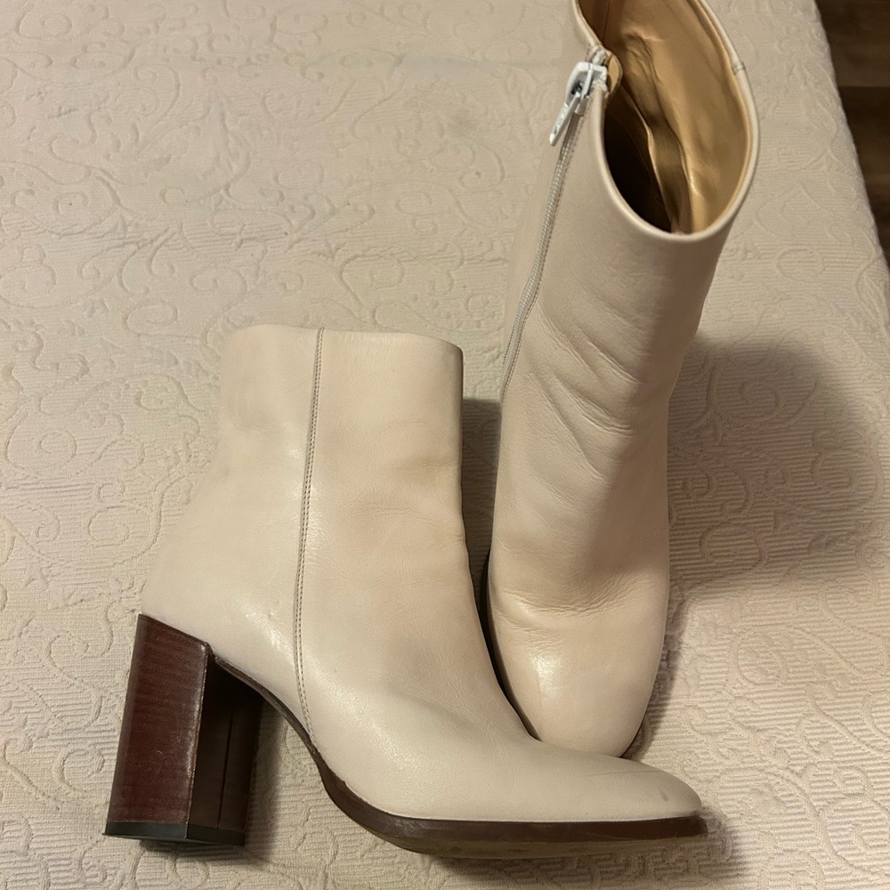 Anthropologie Cream Leather Ankle Boots